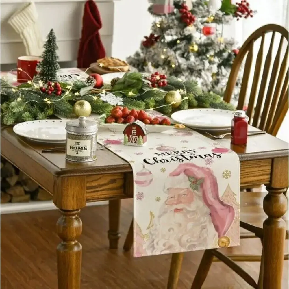 Soft Pink Santa Christmas Table Runner 72